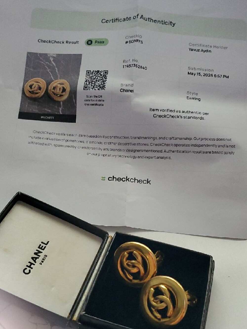 CHANEL Gold CC Button Earrings - Picture 11 of 14